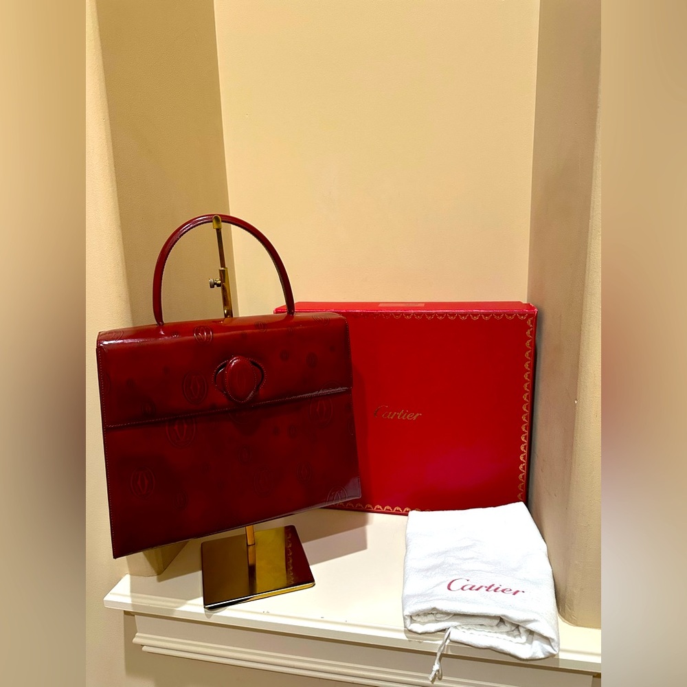 Cartier Bordeaux Patent Leather Happy Birthday Top Handle Bag (w/dust bag & box)